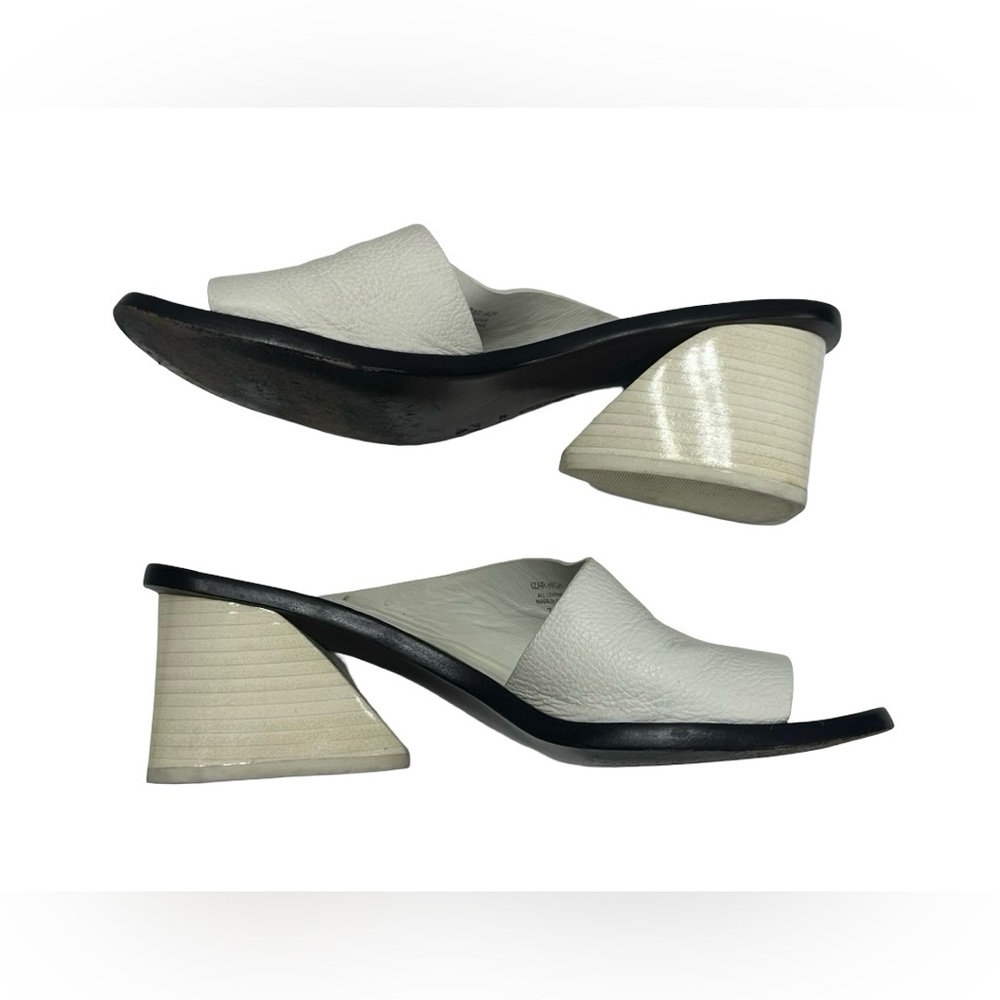 Mercedes Castillo Izar High Block Heel Ivory Leather Slides Sandals Women Sz 7 - Picture 11 of 14
